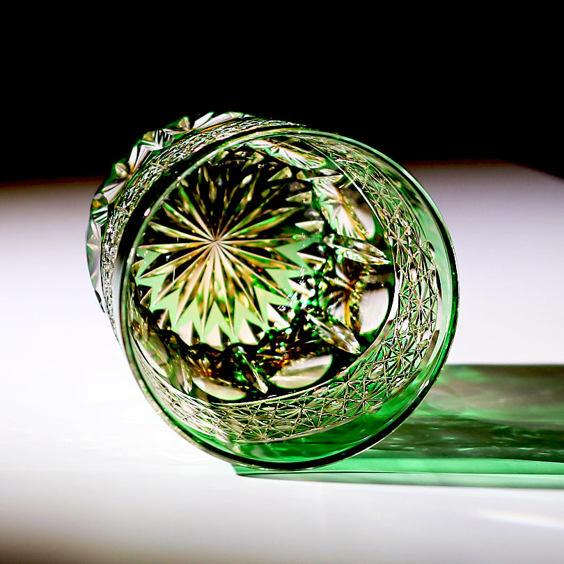 24% Lead Crystal Glass Dawn Whiskey Tumbler Green