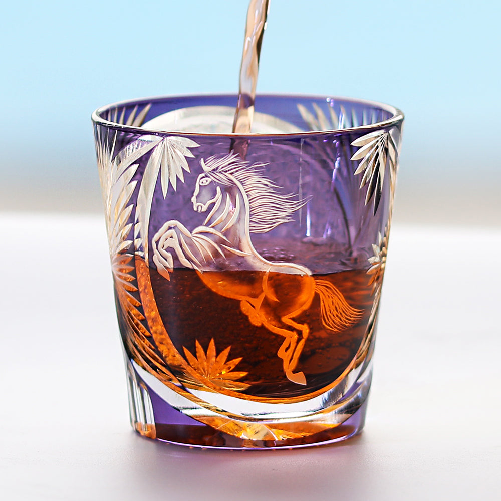 Galloping Horse Whiskey Glass Purple 11oz