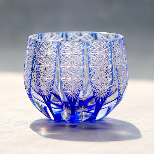 QJ-11  New Handcrafted Blue Colored Lead Crystal Japanese Style Sake Glass Cup Hand Cut to Clear Korea Soju Glass Cup Edo Kiriko‘s Shot Glass Guest Party Favors