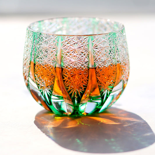 QJ-11  New Handcrafted Green Lead Crystal Japanese Style Sake Glass Cup Hand Cut to Clear Korea Soju Glass Cup Edo Kiriko‘s Shot Glass Guest Party Favors