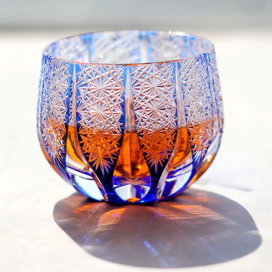 QJ-11  New Handcrafted Blue Colored Lead Crystal Japanese Style Sake Glass Cup Hand Cut to Clear Korea Soju Glass Cup Edo Kiriko‘s Shot Glass Guest Party Favors