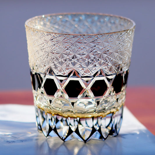 JP-107 32 cl Japanese Style Edo Kiriko Handcrafted Black Fluorite Whisky Glass With Gift Box