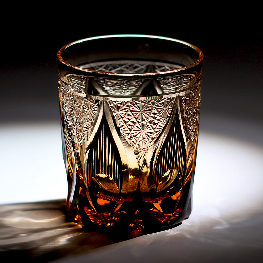 Candle Flame Hand Cut Black Whiskey Glass 9oz
