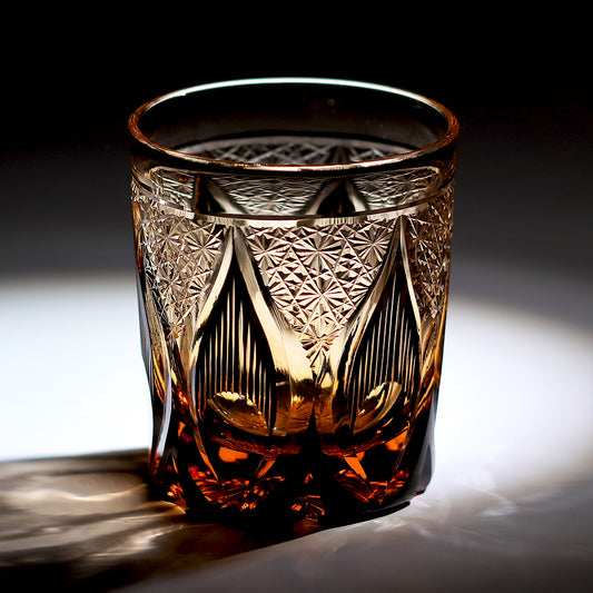 Candle Flame Hand Cut Black Whiskey Glass 9oz