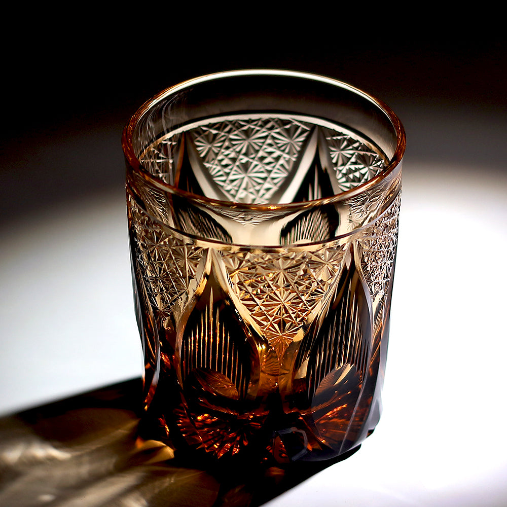 Candle Flame Hand Cut Black Whiskey Glass 9oz