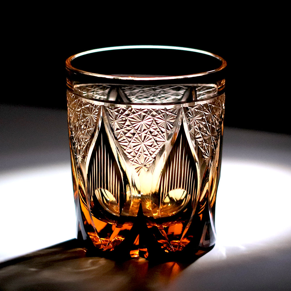 Candle Flame Hand Cut Black Whiskey Glass 9oz