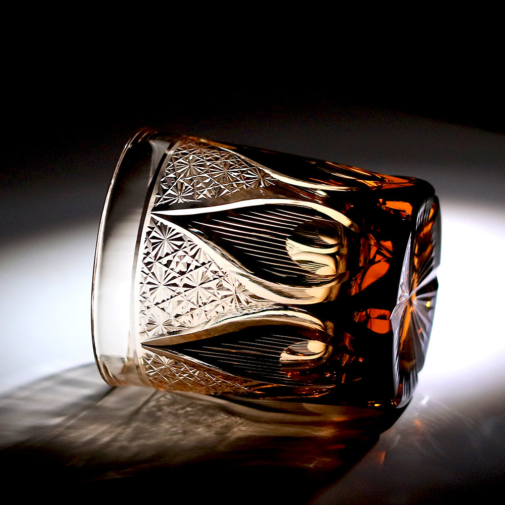 Candle Flame Hand Cut Black Whiskey Glass 9oz