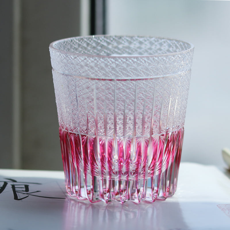 JP-130-2 Luxury Gold Pink Crystal Glass Whiskey Old Fashioned Tumbler Edo Kiriko Gold Pink Rocks Cocktail Cup With Gift Box