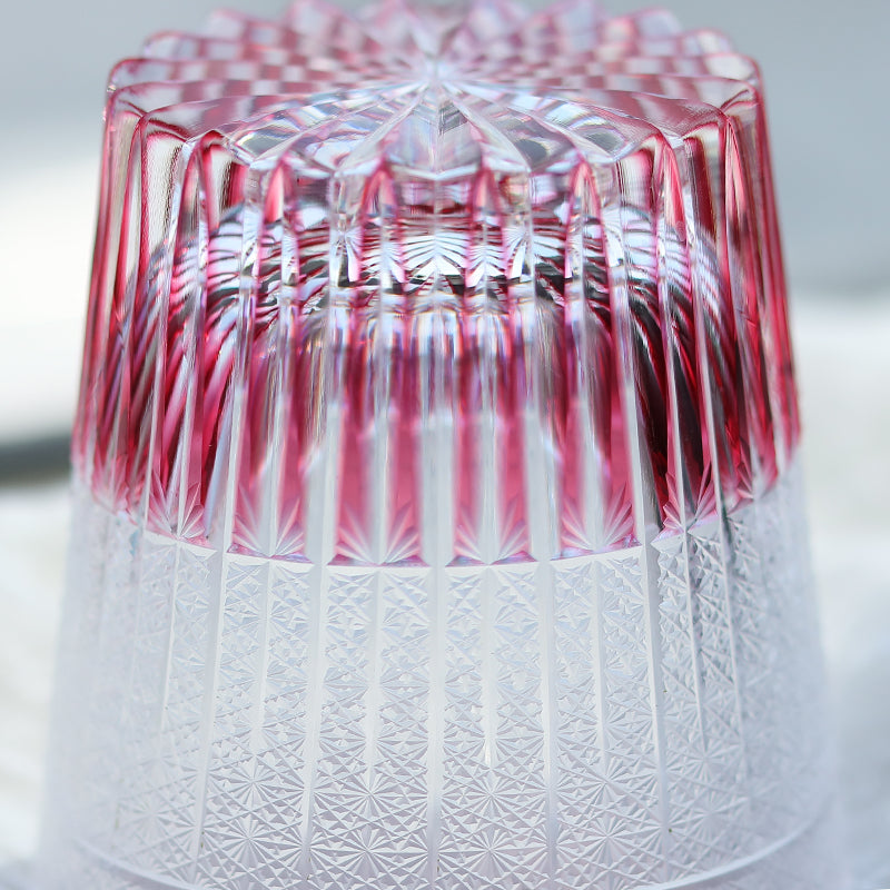 JP-130-2 Luxury Gold Pink Crystal Glass Whiskey Old Fashioned Tumbler Edo Kiriko Gold Pink Rocks Cocktail Cup With Gift Box