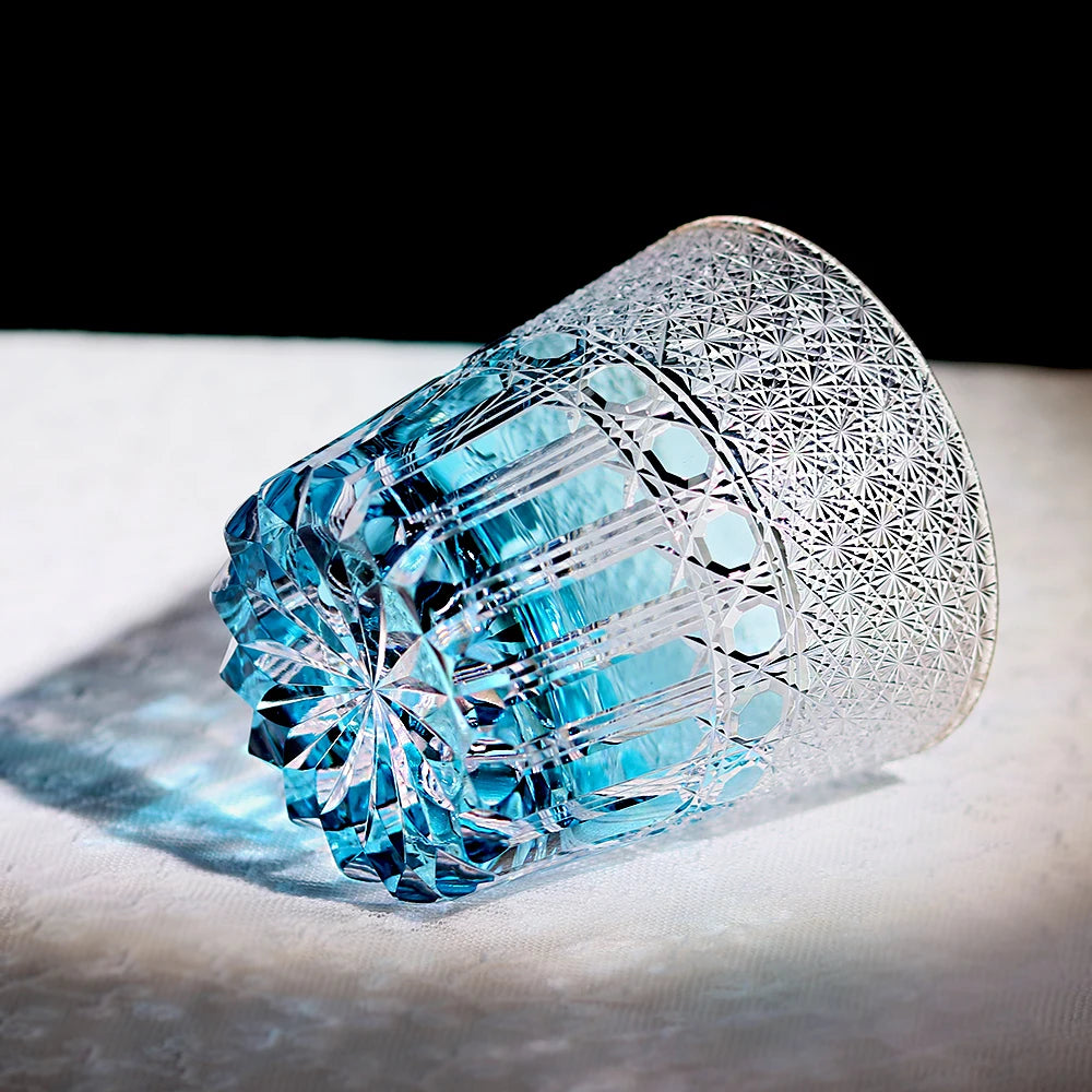 Aqua Blue Edo Kiriko Whiskey Tumbler