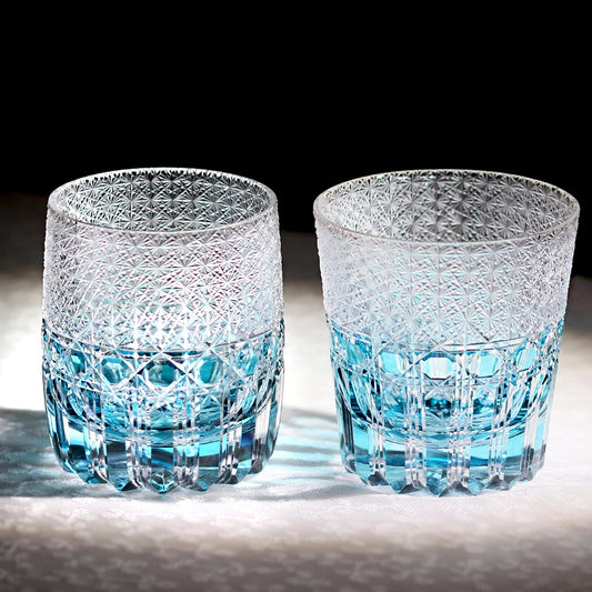 Aqua Blue Edo Kiriko Whiskey Tumbler