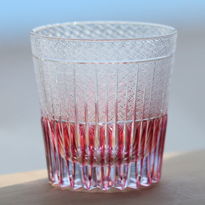 JP-130-2 Luxury Gold Pink Crystal Glass Whiskey Old Fashioned Tumbler Edo Kiriko Gold Pink Rocks Cocktail Cup With Gift Box