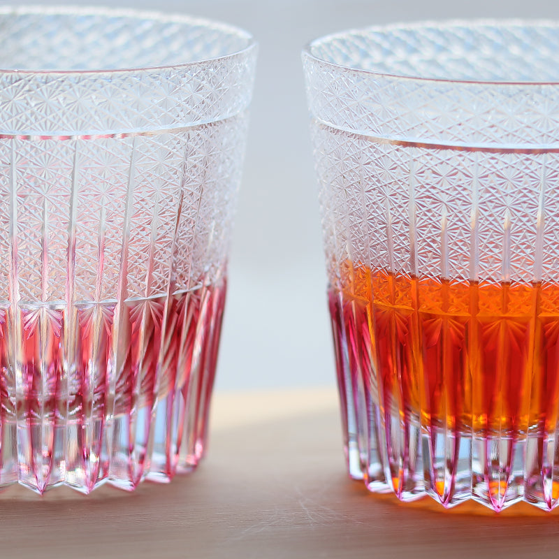JP-130-2 Luxury Gold Pink Crystal Glass Whiskey Old Fashioned Tumbler Edo Kiriko Gold Pink Rocks Cocktail Cup With Gift Box