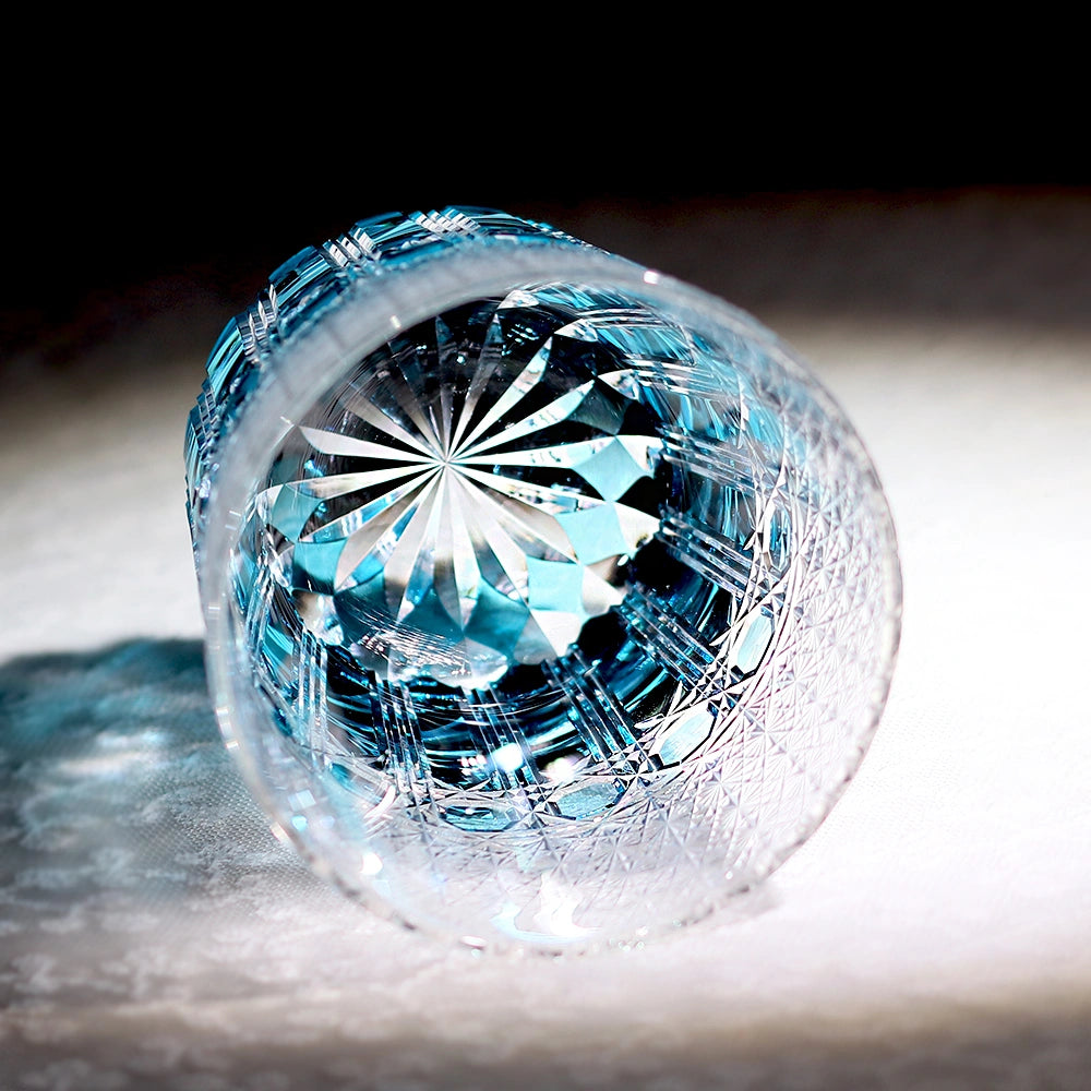 Aqua Blue Edo Kiriko Whiskey Tumbler