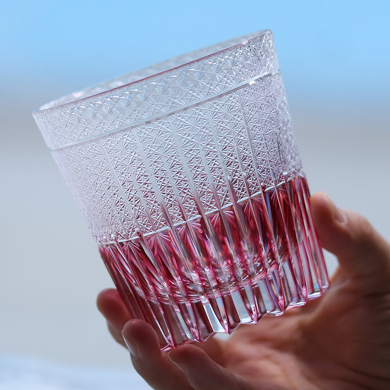 JP-130-2 Luxury Gold Pink Crystal Glass Whiskey Old Fashioned Tumbler Edo Kiriko Gold Pink Rocks Cocktail Cup With Gift Box