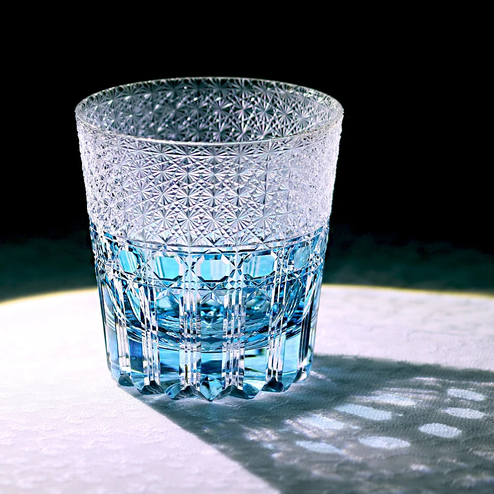 Aqua Blue Edo Kiriko Whiskey Tumbler
