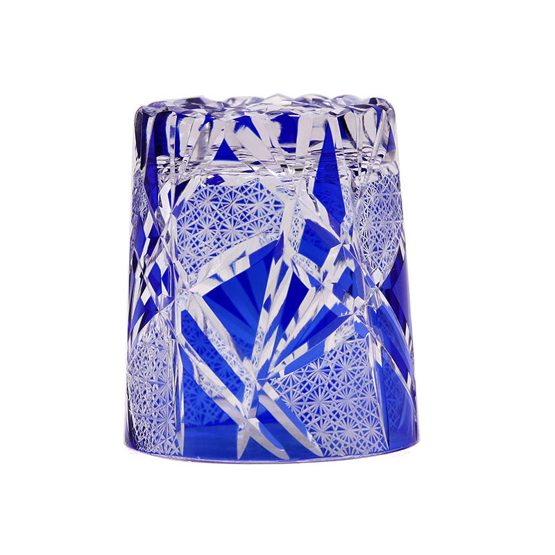 Hand Cut Lightning Whiskey Glass Tumbler Blue 9oz