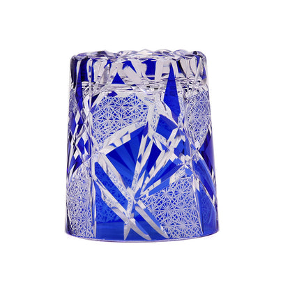 Hand Cut Lightning Whiskey Glass Tumbler Blue 9oz