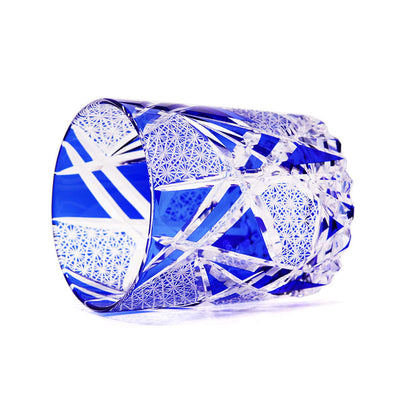 Hand Cut Lightning Whiskey Glass Tumbler Blue 9oz