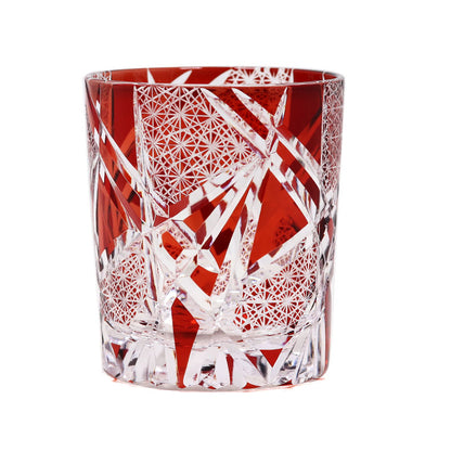 Hand Cut Lightning Whiskey Glass Tumbler Red 9oz