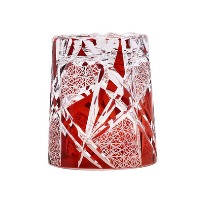 Hand Cut Lightning Whiskey Glass Tumbler Red 9oz