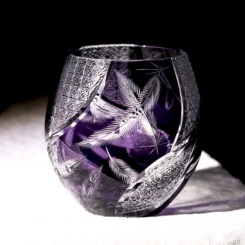 Feather Edo Kiriko Glass Tumbler Blue Purple