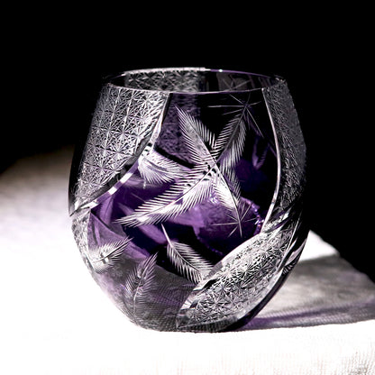 Feather Edo Kiriko Glass Tumbler Blue Purple