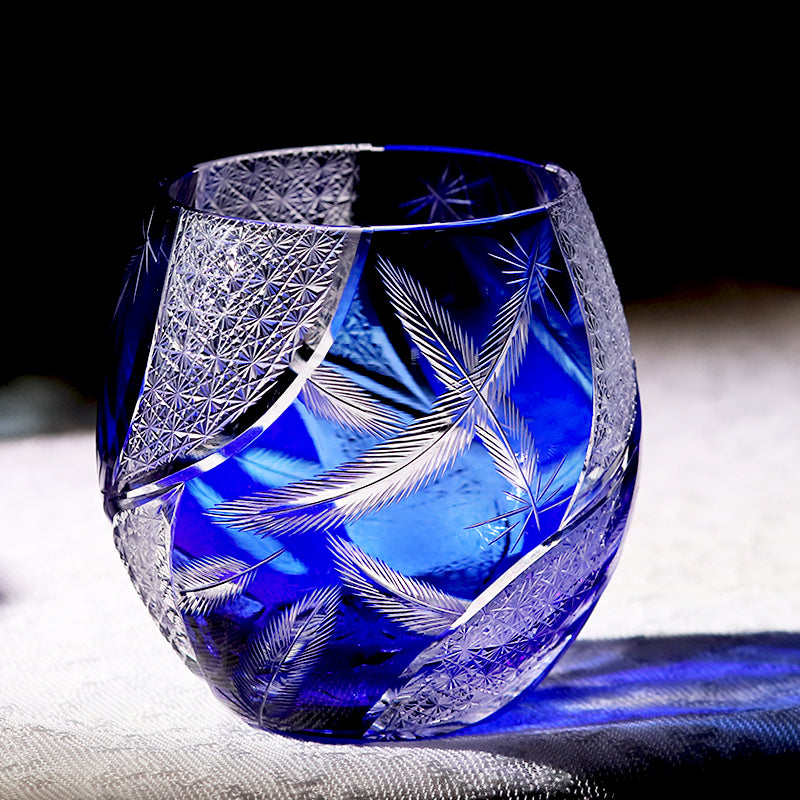 Feather Edo Kiriko Glass Tumbler Blue Purple