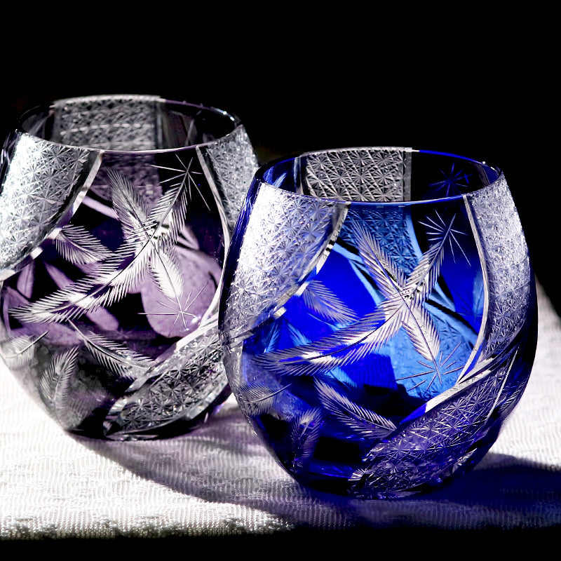 Feather Edo Kiriko Glass Tumbler Blue Purple