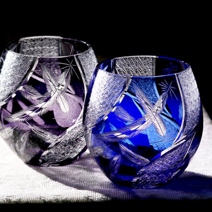 Feather Edo Kiriko Glass Tumbler Blue Purple