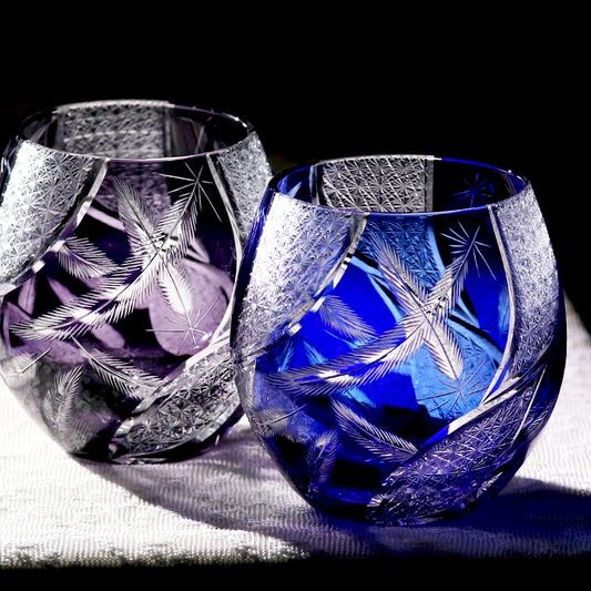 Feather Edo Kiriko Glass Tumbler Blue Purple