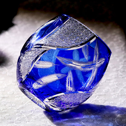 Feather Edo Kiriko Glass Tumbler Blue Purple