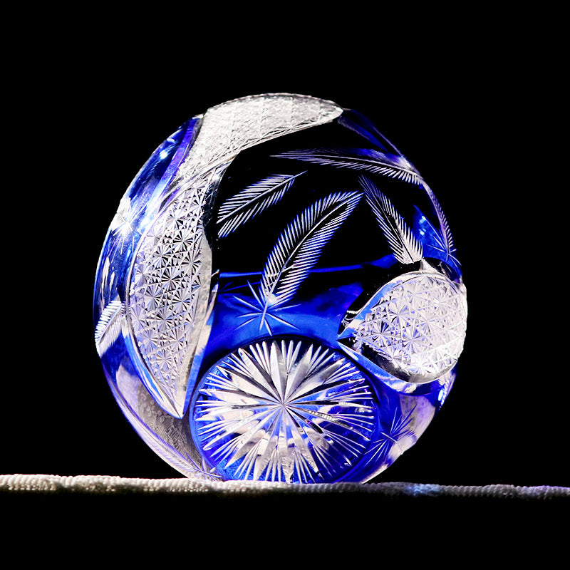 Feather Edo Kiriko Glass Tumbler Blue Purple