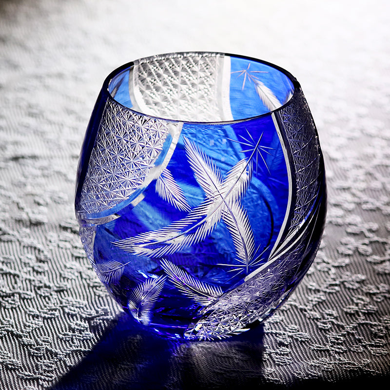 Feather Edo Kiriko Glass Tumbler Blue Purple