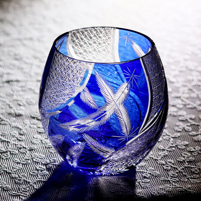 Feather Edo Kiriko Glass Tumbler Blue Purple