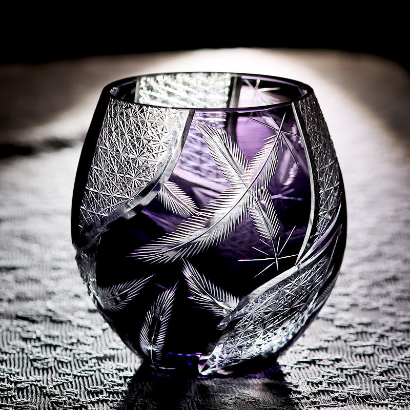 Feather Edo Kiriko Glass Tumbler Blue Purple