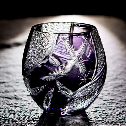Feather Edo Kiriko Glass Tumbler Blue Purple