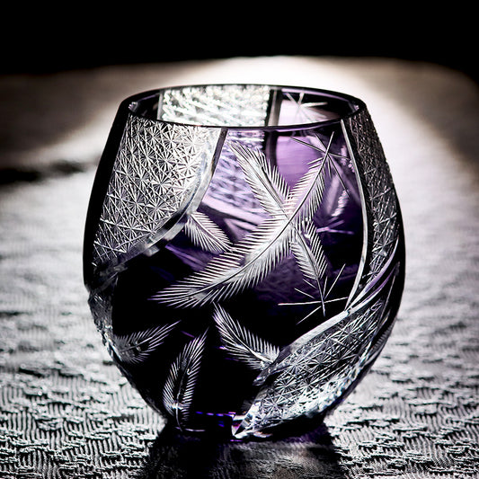 Feather Edo Kiriko Glass Tumbler Blue Purple