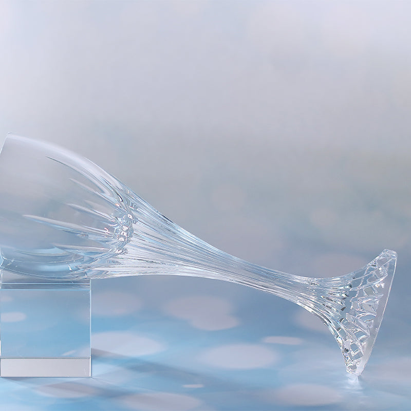 JP-085 175 ml Clear K9 Crystal Glass Champagne Flute With Hand Cut Etched Deep Orgue Bevel Design