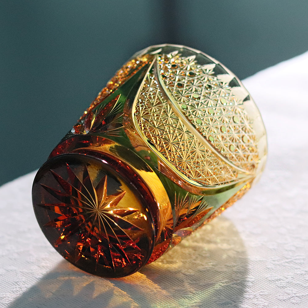24% Lead Lotus Amber Edo Kiriko Whiskey Tumbler