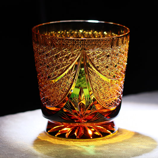 24% Lead Lotus Amber Edo Kiriko Whiskey Tumbler