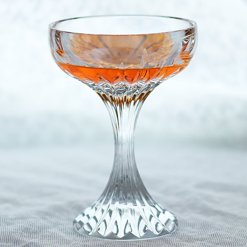 K9 Crystal Cut Coupe Cocktail Glass Vintage Embossed Stemmed Goblet