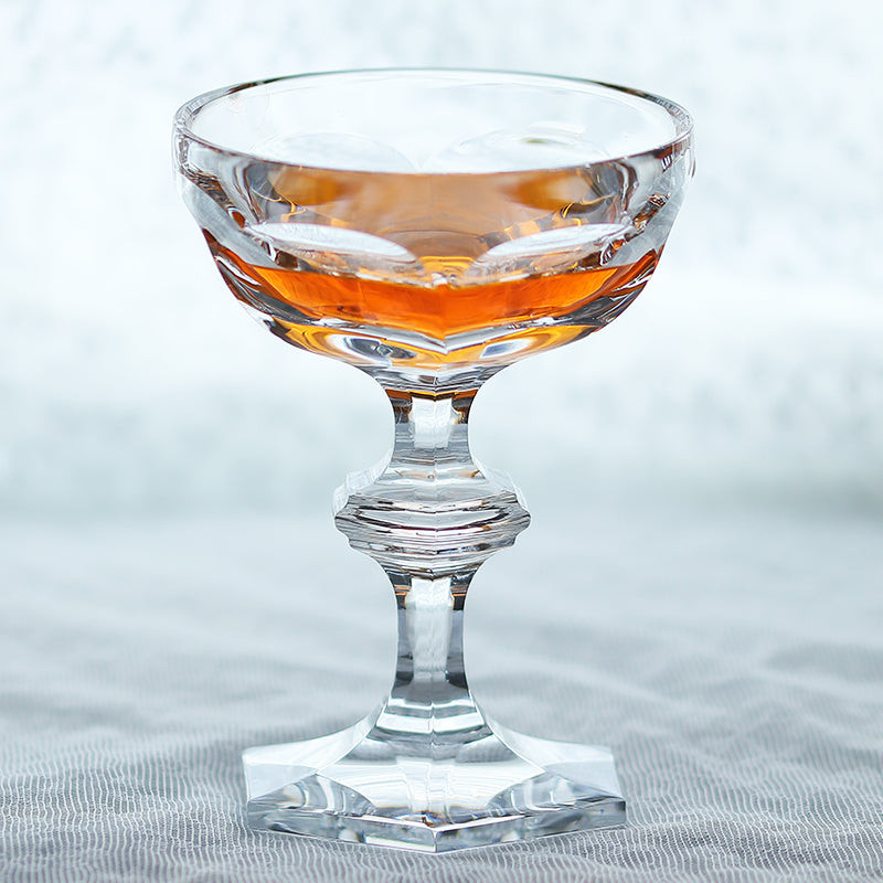 K9 Crystal Cut Stemmed Dessert Coupe Glass Vintage Faceted Base Cocktail Goblet