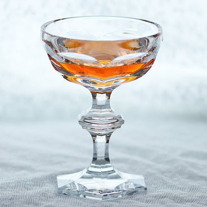 K9 Crystal Cut Stemmed Dessert Coupe Glass Vintage Faceted Base Cocktail Goblet