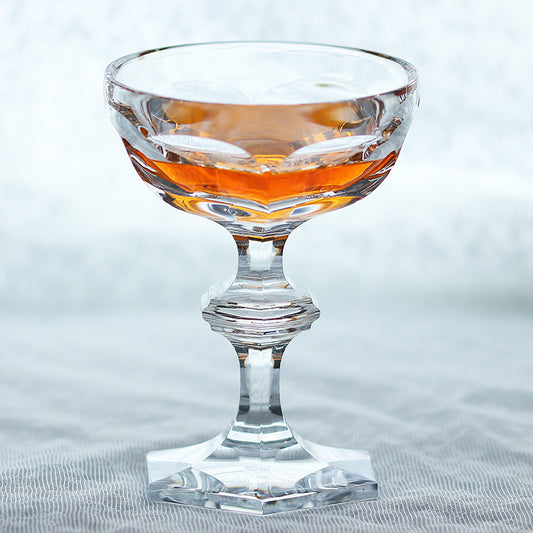 K9 Crystal Cut Stemmed Dessert Coupe Glass Vintage Faceted Base Cocktail Goblet