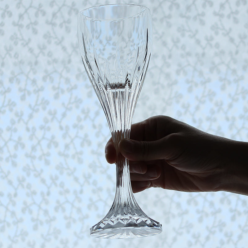 JP-085 175 ml Clear K9 Crystal Glass Champagne Flute With Hand Cut Etched Deep Orgue Bevel Design