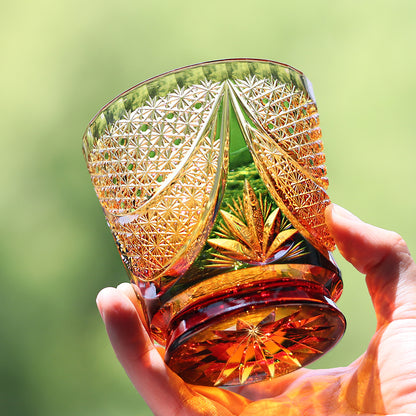 24% Lead Lotus Amber Edo Kiriko Whiskey Tumbler