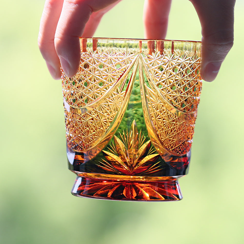 24% Lead Lotus Amber Edo Kiriko Whiskey Tumbler