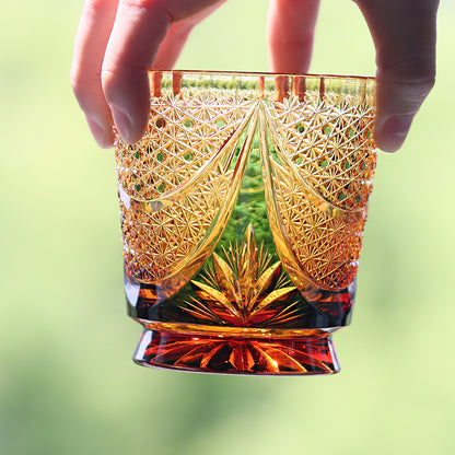 24% Lead Lotus Amber Edo Kiriko Whiskey Tumbler
