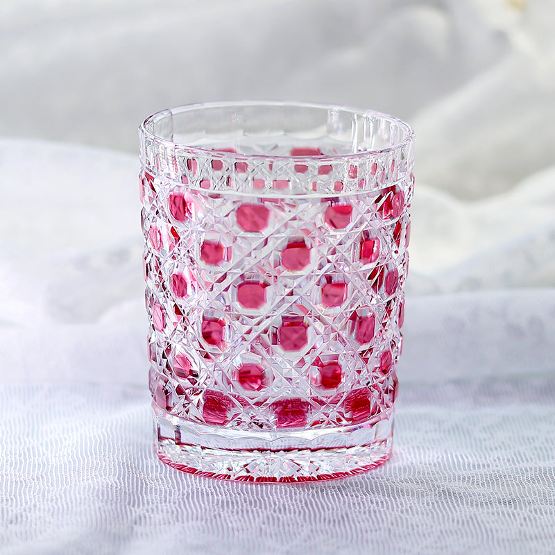 Pink Crystal Glass Hand Cut Diamond Crystal Glass 9oz